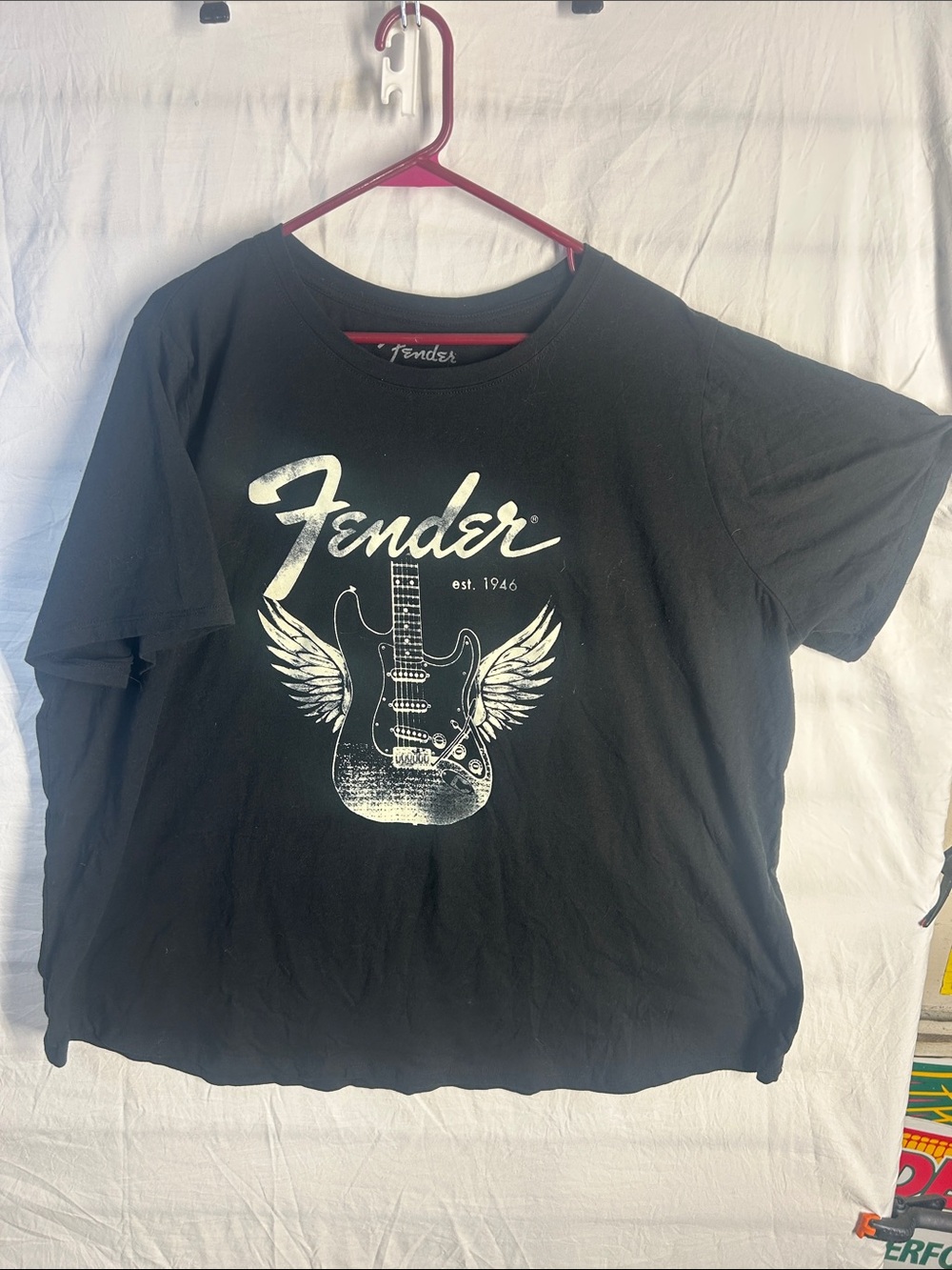 Fender Black Short-Sleeve Tee with White Guitar Wing Graphic